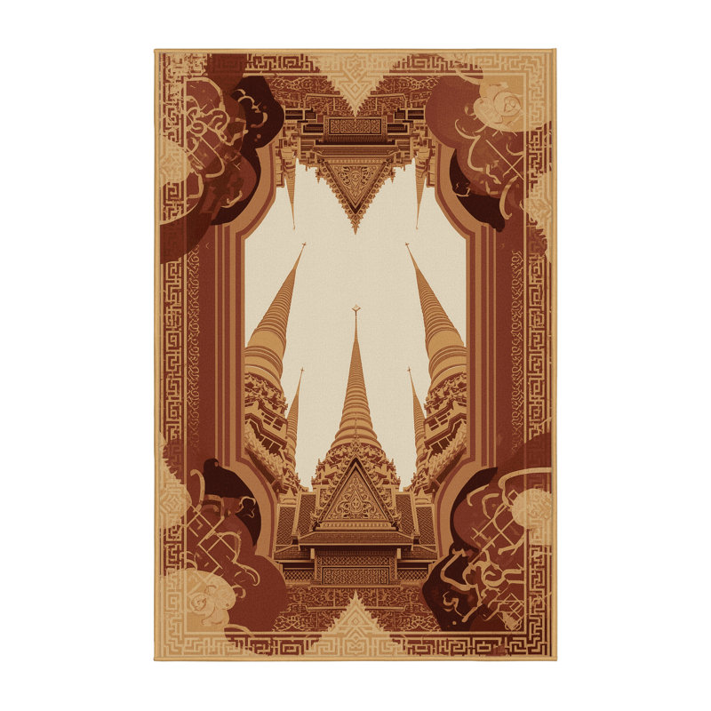 Machine Washable Paublo Bangkok Grand Palace Global Inspired Oriental Rug in Brown – LightBrown Binding, 8x10