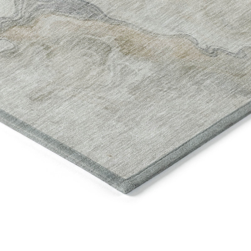 3' X 5' Beige Khaki And Gray Abstract Washable Indoor Outdoor Area Rug
