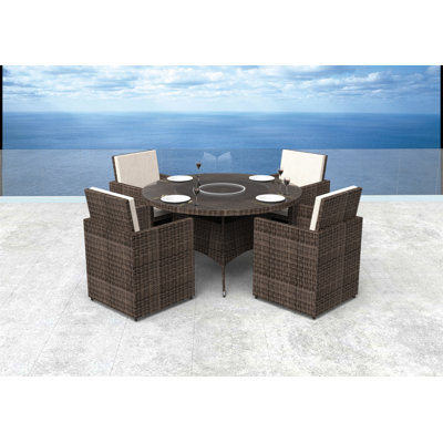 4 - Person Wicker Patio Dining Set with Round Table