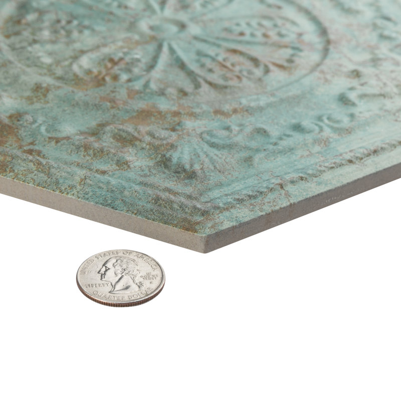 Zinc Hex 10" x 12" Porcelain Metal Look Wall & Floor Tile, Green Decor