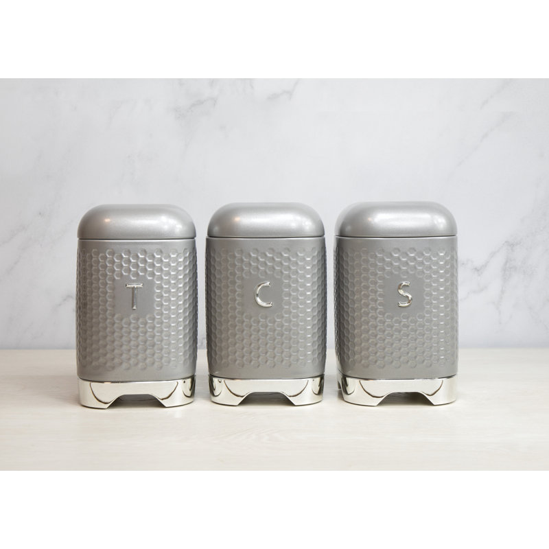 KitchenCraft Lovello 3 Piece Coffee, Tea, & Sugar Jar Set, Grey/Silver