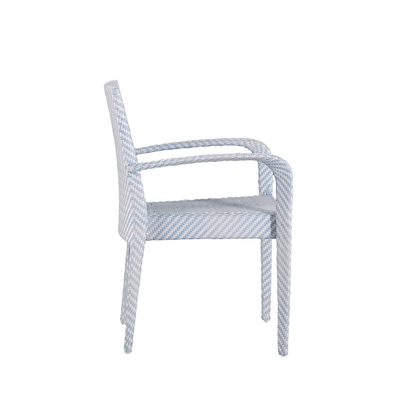 Bari N-Dura Resin Wicker Stacking Arm Chair, Welt + Standard Fill, Harbor Stripe Indigo, White And Chambray