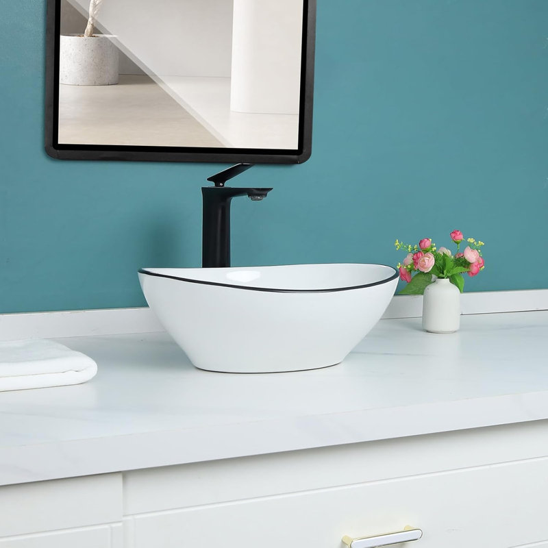 Lavabos vasques de salle de bain ovales avec bordure noire Davivy L 16 po x l 13 po