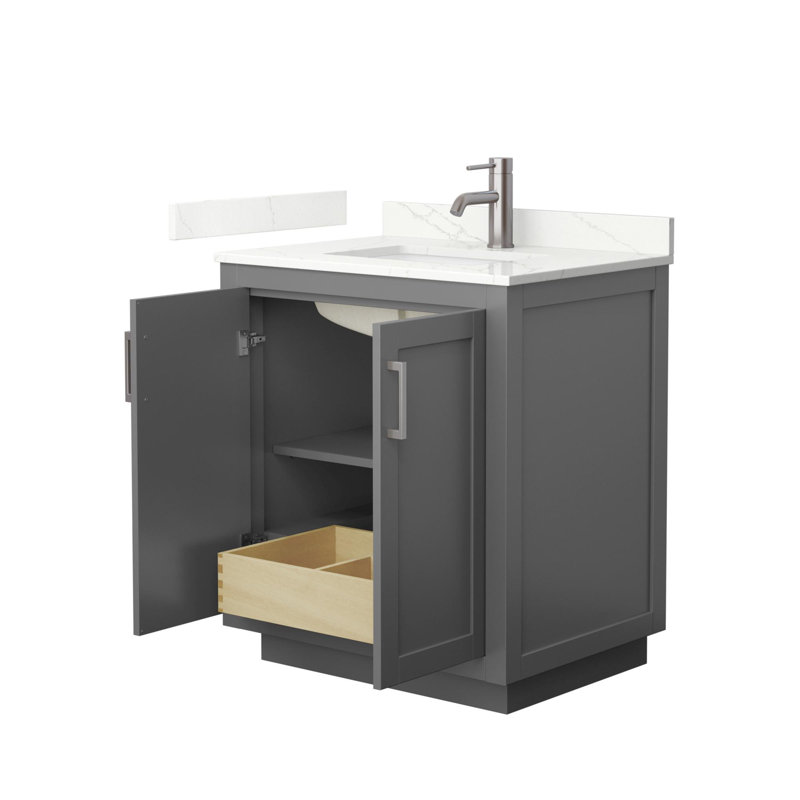 Miranda 30" Freestanding Single Bathroom Vanity with Quartz Top, Giotto Quartz, Dark Gray, Brushed Nickel