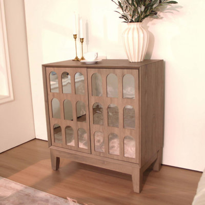 Sideboard Buffet,Mid Century Modern Storage Cabinet With Doors And Shelves, Boho Style Wooden Buffet Cabinet For Living Room