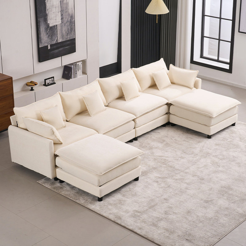 Canapé modulaire rembourré Stowell, Chenille blanche