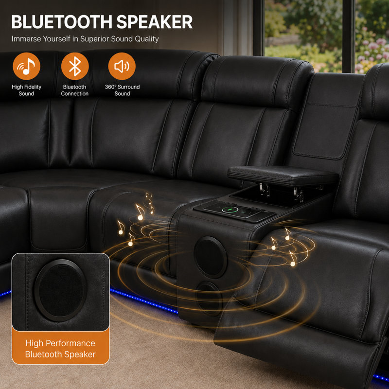 Canapé modulaire en cuir 3 pièces, Black Faux Leather