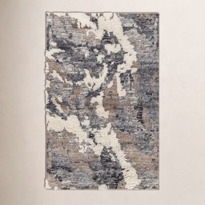 Zubi Dark Brown Cream Hand-Knotted Abstract Rug