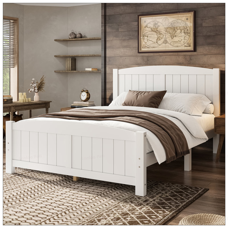 Full Solid Wood Platform Bed,, Full, White
