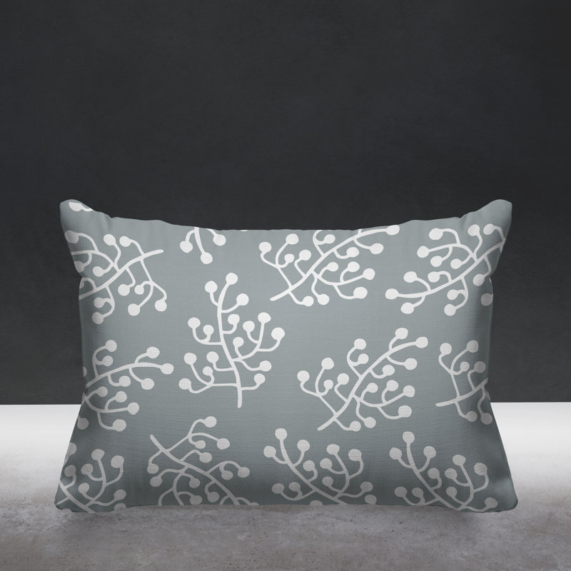 Coussin intérieur / extérieur Charis Wild Flower, gris, 14 po x 20 po, Rectangulaire