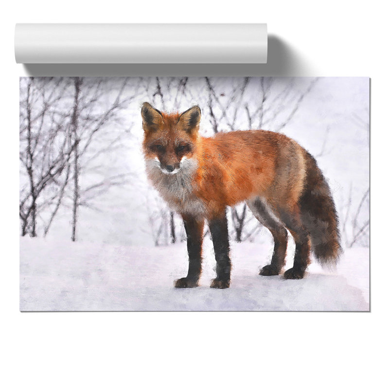 Red Fox in Winter Painting - Frameless Print, 21cm H x 30cm W x 0.1cm D
