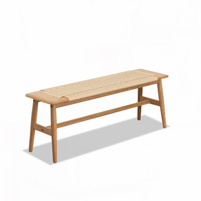 Solid Oak Wood Bench With Woven Seat