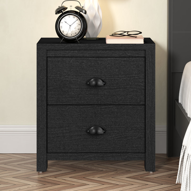 Isenbert Crissman 2 Drawer Nightstand, Black Oak