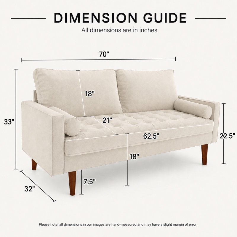 Sellner 70" Velvet Square Arm Tufted Seat Sofa, Beige Velvet