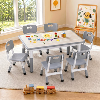Ensemble de table pour enfants et 6 chaises, bureau de graffiti à hauteur réglable, table d'activités pour enfants d'âge préscolaire, pour les enfants de 3 à 12 ans (gris)