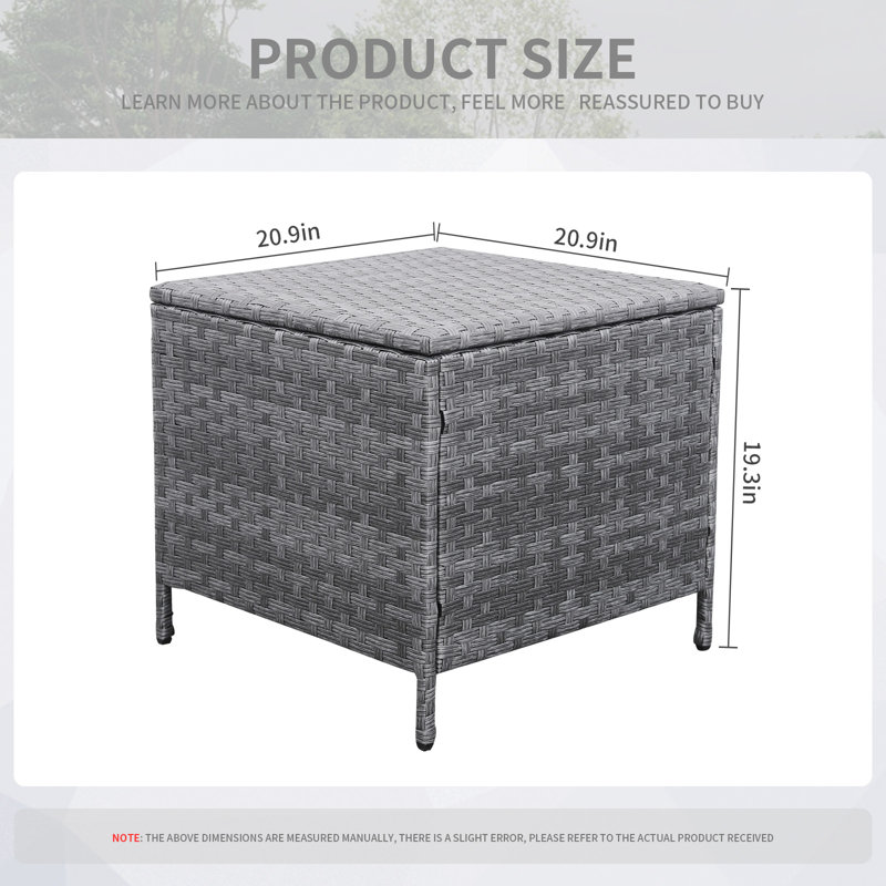 Outdoor Wicker Side Table Patio Coffee Table with Storage End Square Table, Gray