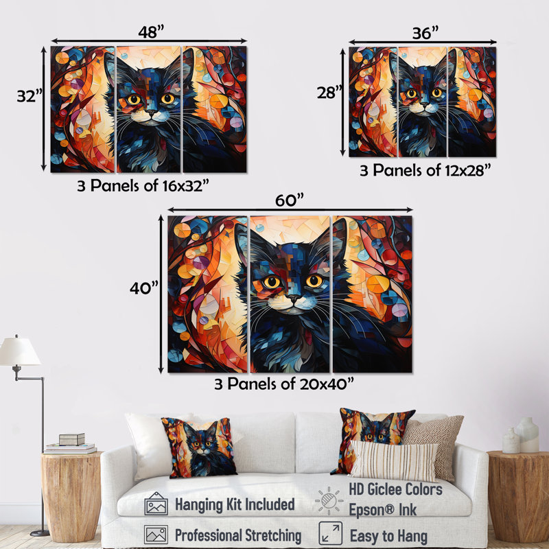 «Abstract Munchkin Marvel Cat Portrait I», ensemble d'art sur toile, H 32 po x l 48 po