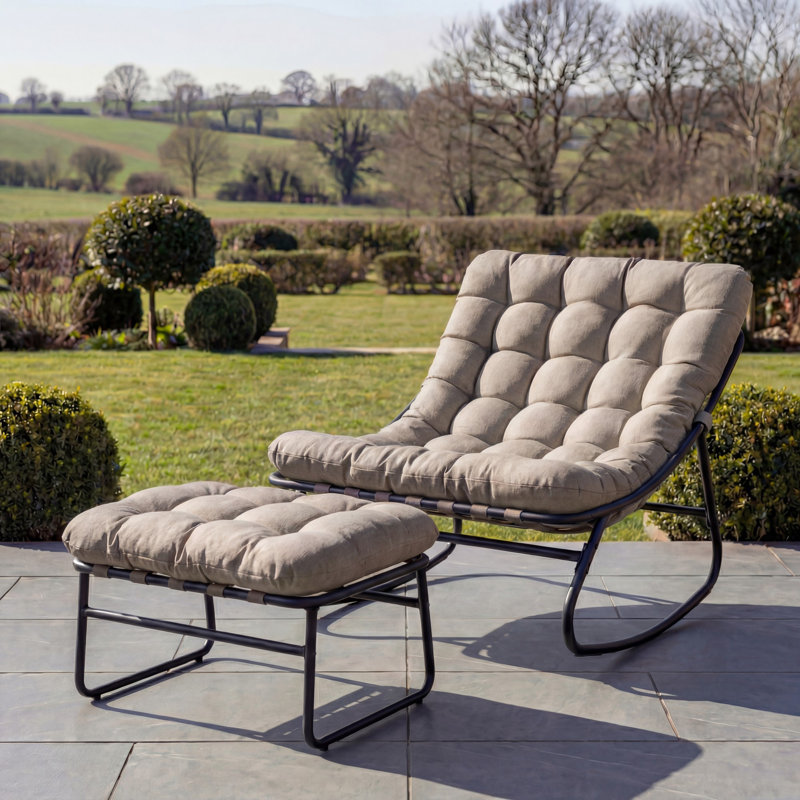 Solace Outdoor Rocking Chair and Stool, Brown