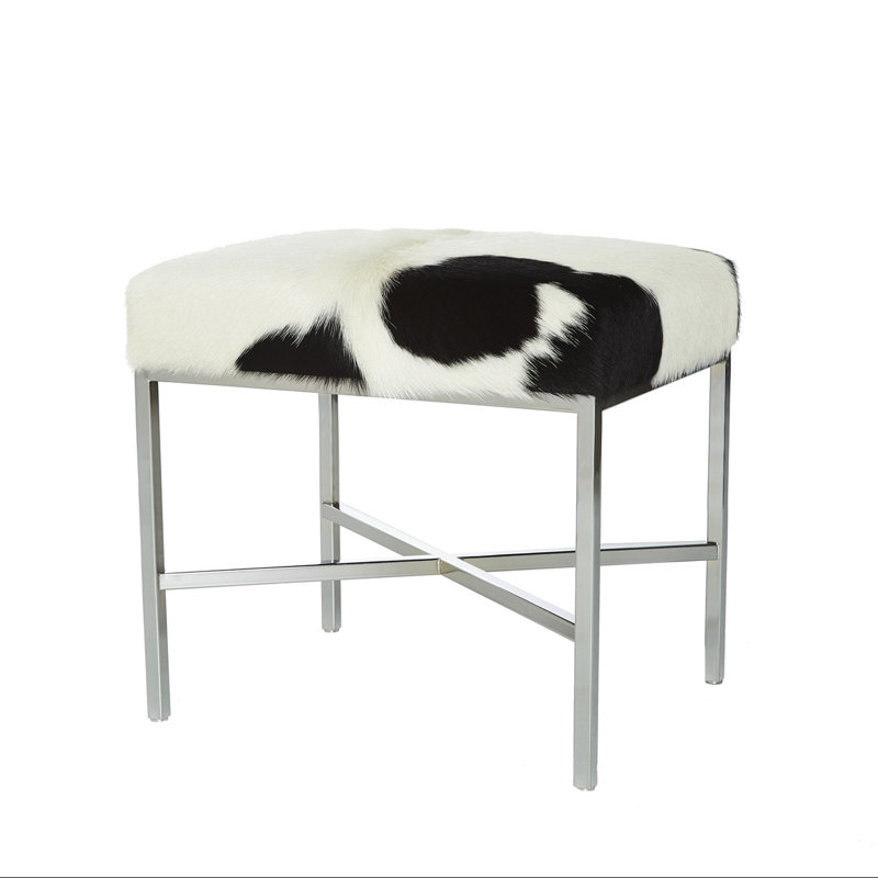 Upholstered Cowhide Stool, 19" H x 60" W x 16" D