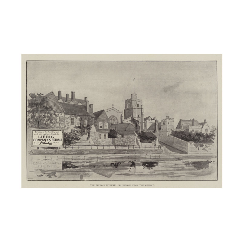 Art anglais sur toile, "The Typhoïd Epidemie", "Maidstone from the Medway", H 12 po x l 19 po