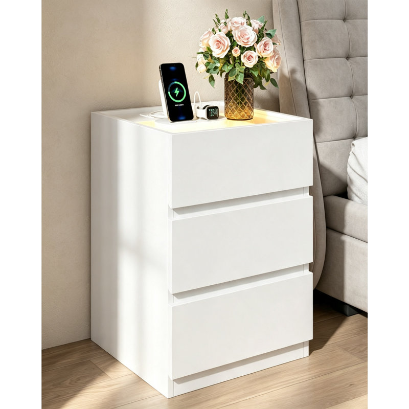40 cm W Bedside Table, White