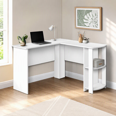 Computer Desk, Home Office, Corner, Storage Shelves, 48"l, L Shape, Work, Laptop, White Laminate, Contemporary, Modern