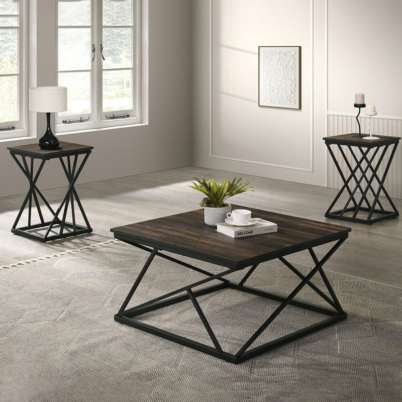 3 pièces 31,9 po et 15,9 po rustique Ensemble de table brun foncé / noir, Bois brun foncé