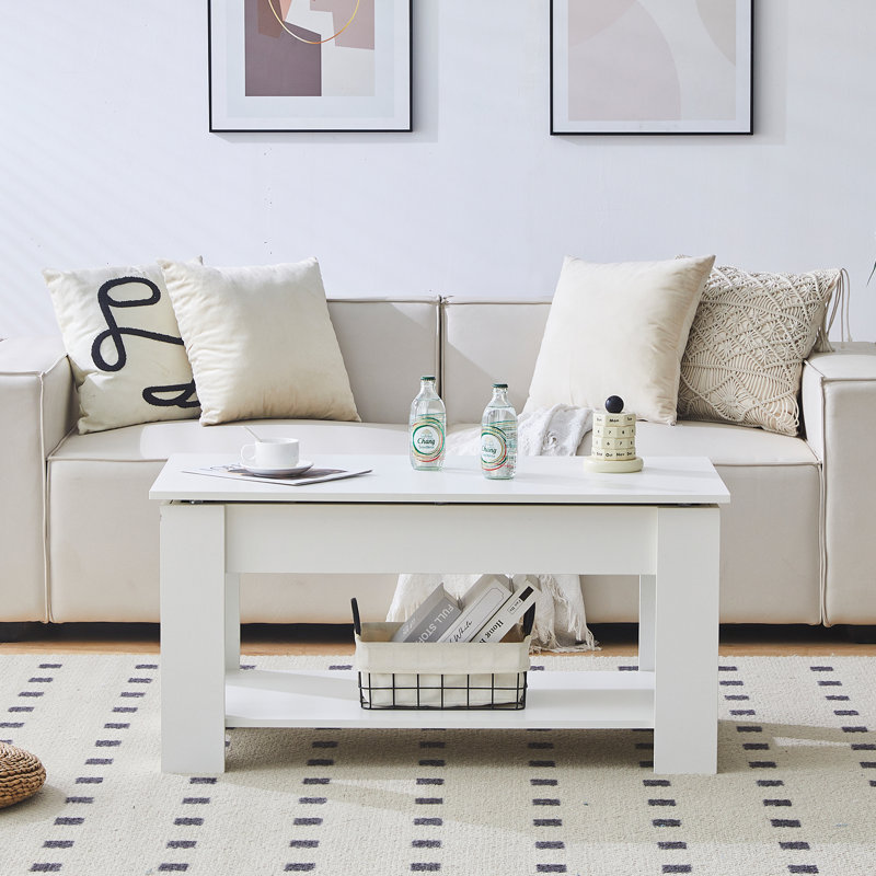Lorayn Lift Top Four Leg Coffee Table with Storage, White