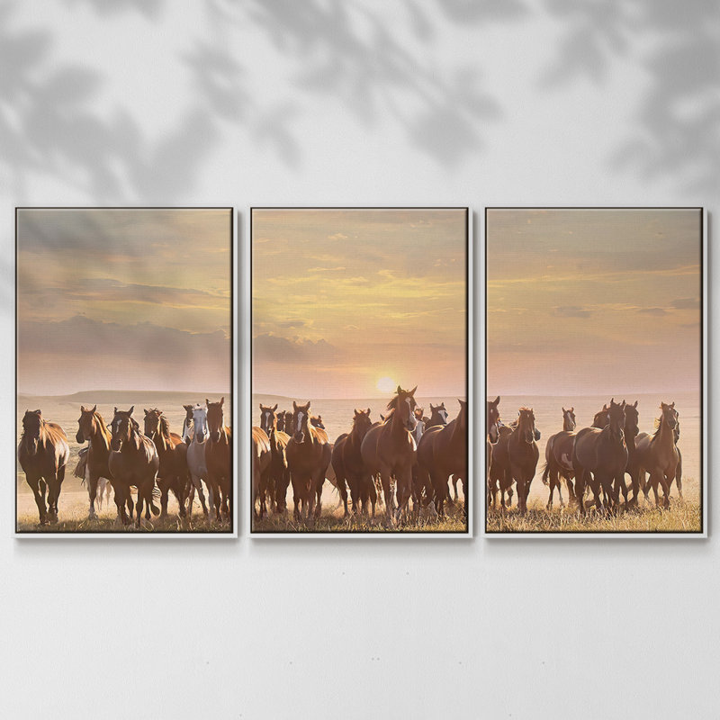 Horse Motion I 3 pièces, H 24 po x l 48 po x P 2 po, Cadre blanc