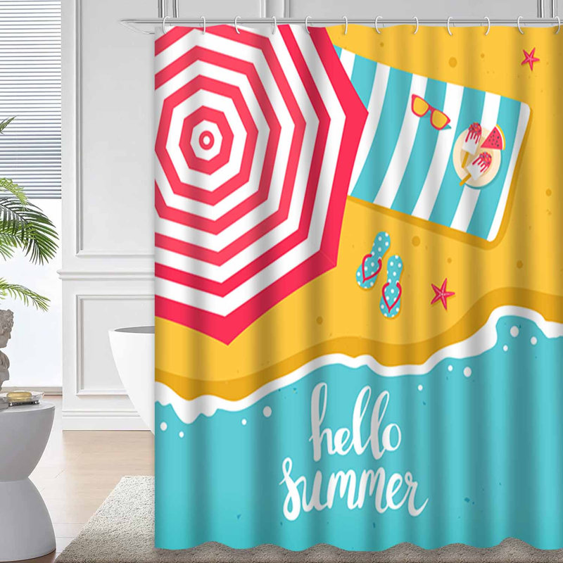 Rideau de douche imperméable à l'eau avec parasol plat de style plage avec 12 crochets, L 72 po x l 84 po