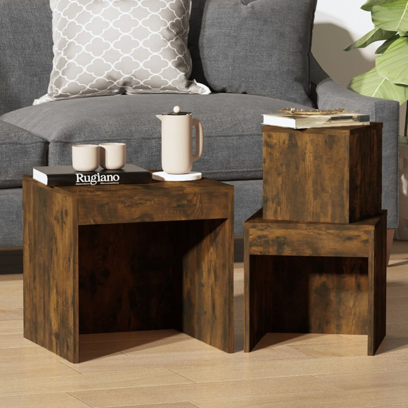 Gnesis Nesting Tables 3 pcs Engineered Wood, Smoked Oak, Smoked Oak