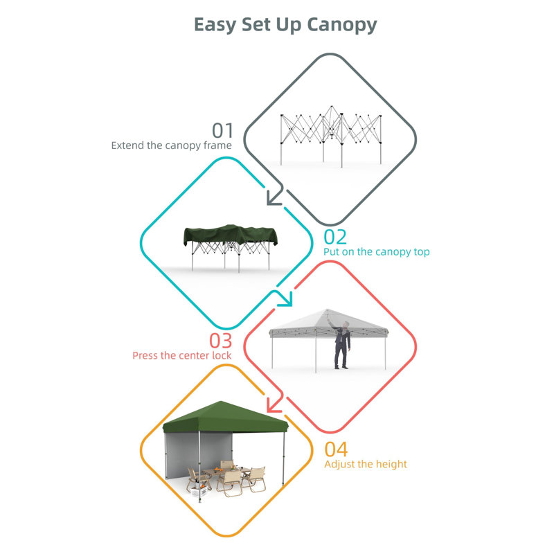 Feet Instant Pop-Up Canopy Tent, 1 Removable Sidewalls Rectangular, Green