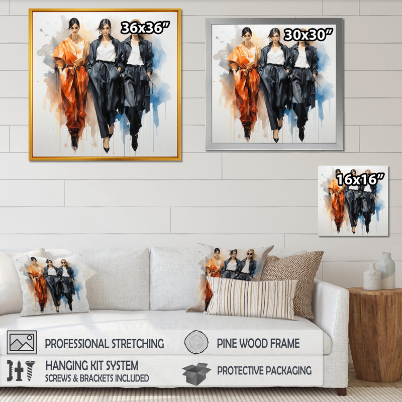 Personnages de mode sur une piste de promenade I - art mural mode, Toile tendue, H 30 po x l 30 po x P 1,5 po