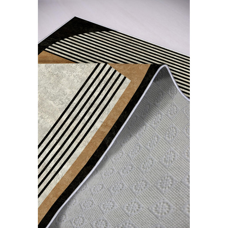 Premium Black Area Rug, 4.6 x 7.2 Feet | 100% Polyester, 650 g/m², 0.2 in Pile Height | Machine Washable, Antibacterial, Eco-Friendly, Non-Slip PVC Dot Underside | Stylish Addition for Living Room & Bedroom Décor