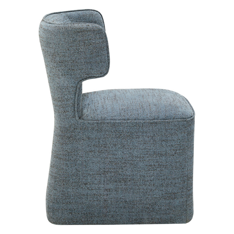 Sardinia Upholstered Dining Chair With Casters, Mellow Steel Blue Boucle