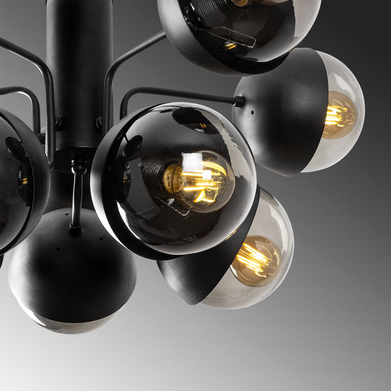 10 - Light Dimmable Chandelier, Black, Black/Transparent