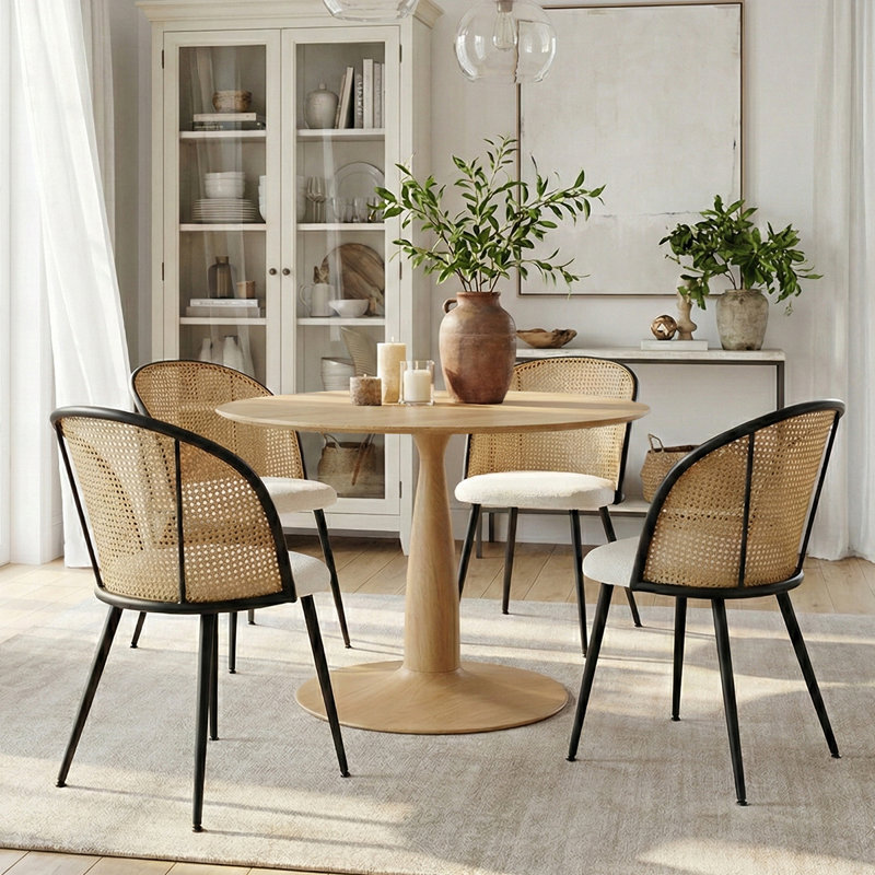 4 - Person Dining Table Sets With Round Table & 4 Upholstered Chairs