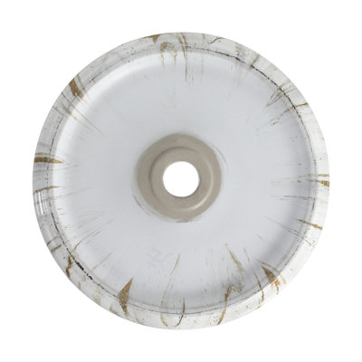 Round Above Counter Ceramic Art Sink For Bathroom, High - Quality Glaze, Well Crafted, 15.7 Inches Wide, 18.9 Lb Bathroom Counter, Featuring White And Gold Design, Three Layers Of Easy To Maintain,