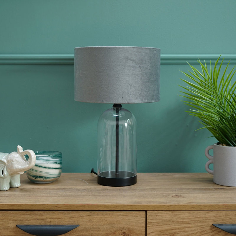 Glass Desk Lamp, Black, Grey, 45" H x 25" W x 25" D