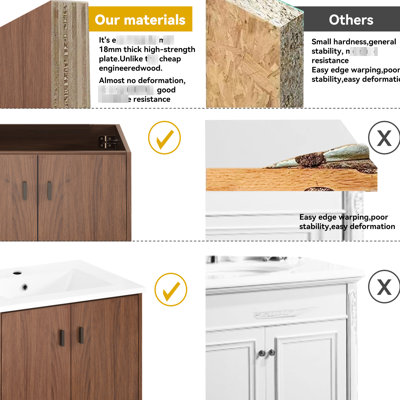 60in Reddish Brown Soft Close Doors Bathroom Vanity Small Storage Shelves 24" 12" Combination Cabinet Meticulously Crafted Silent Soft-close For Quiet Smooth Use Transitional Elegance In Decor