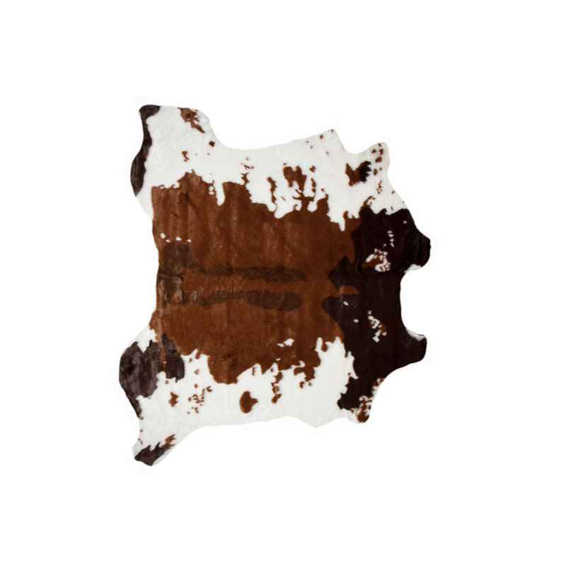 Tapis chocolat / blanc imitation peau de mouton Meriden, Nouveauté 4 pi x 5 pi