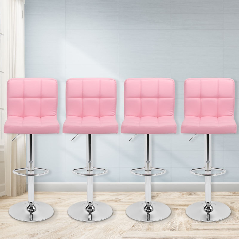 Martel Swivel Adjustable Height PU Leather Bar Stool with Backrest, Pink, 4