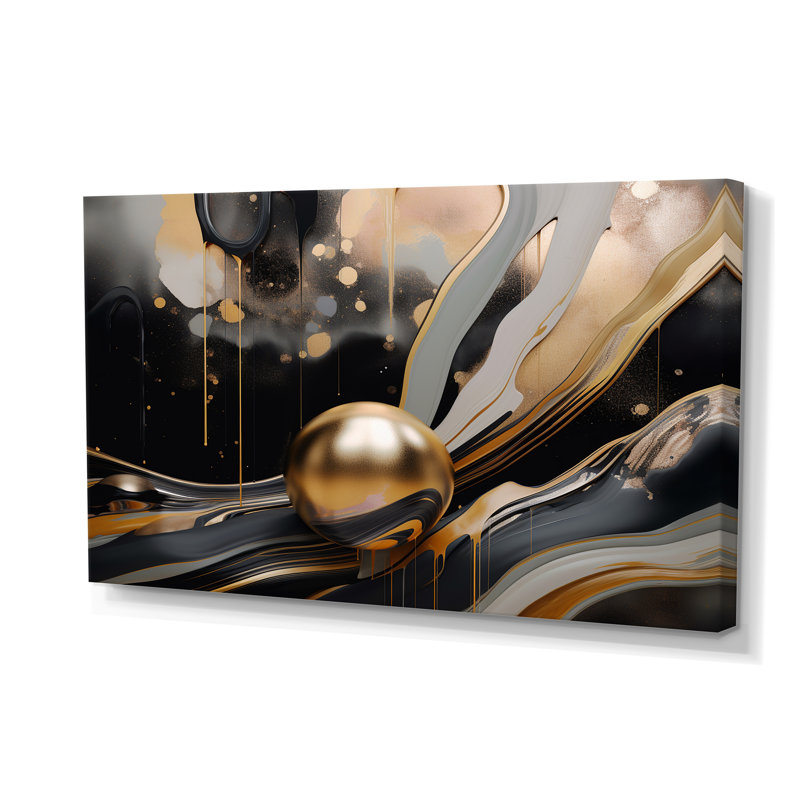 Art mural marbré doré et noir Euphoria II