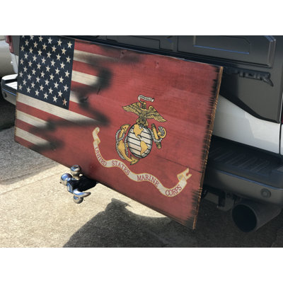 Décoration murale drapeau en bois corps marine américain et américain