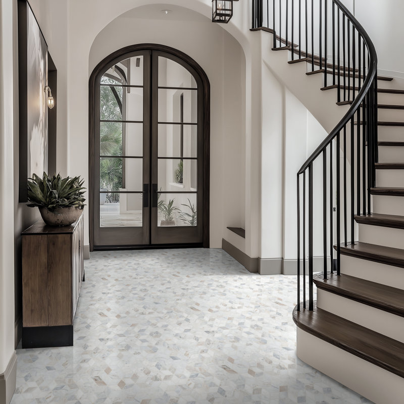 Castella de Blanc Cube 12 in. x 12 in. Honed Marble Mosaic Floor and Wall Tile