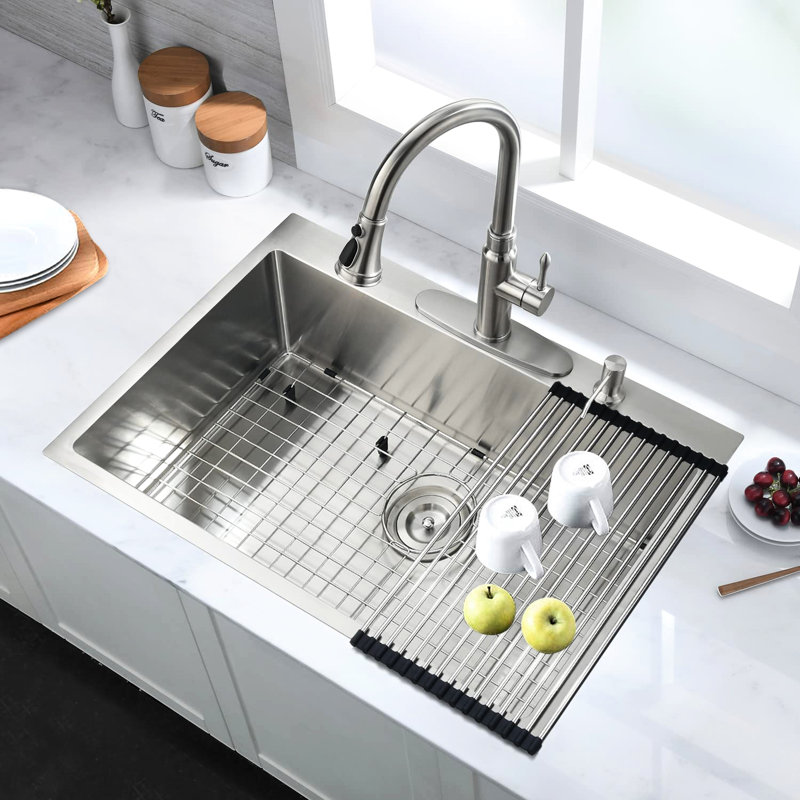Heat 30 In Stainless Steel Kitchen Sink With Spacious Basin & 3.5" Drain Rust Basket Strainer Coating