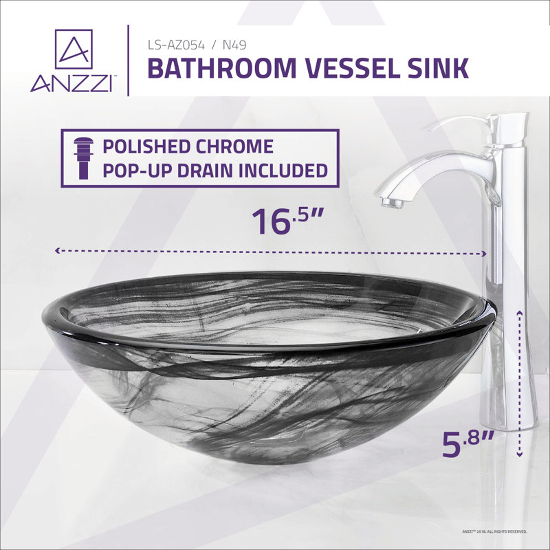 Verabue 16.5'' Clear and Gray Glass Round Vessel Sink