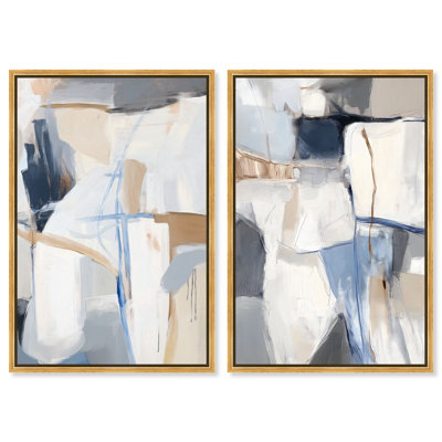 Contours of Calm Duo Framed Canvas Print Office Wall Decor Set by Art Remedy, Gold Frame, 36 x 54