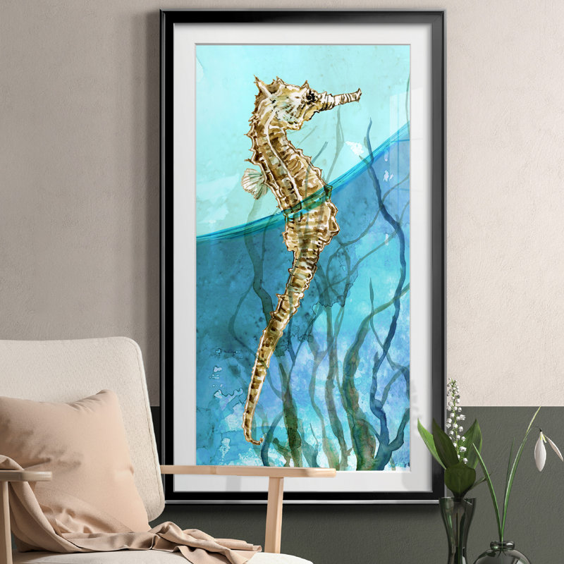 Delray Seahorse I - peinture encadrée, H 14,5 po x l 26,5 po x P 1,5 po, Noir