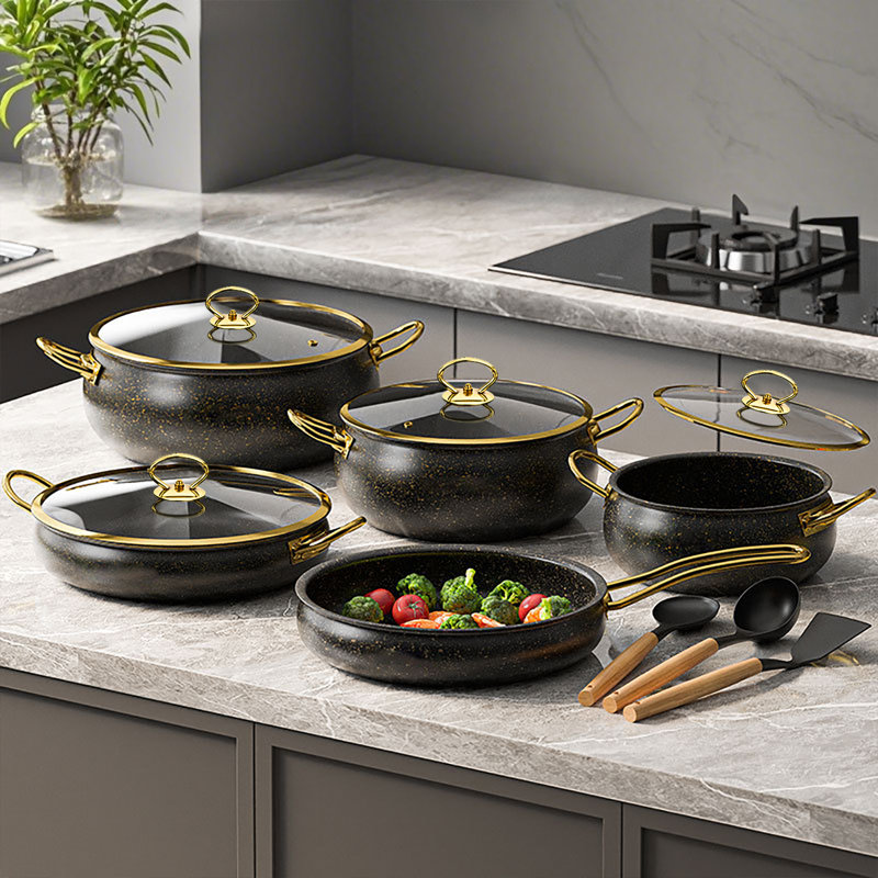 Ensemble de batterie de cuisine et casseroles en aluminium 7 pièces CAannasweis, Noir, noir, noir, noir